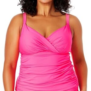 NWT Anne Cole Women's Plus Surplice Underwire Tankini Top Vibrant Pink Swimsuit